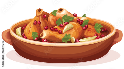 Savory Side View of Stewed Chicken with Onion Greens