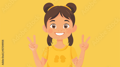 Happy young Caucasian girl making four gestures