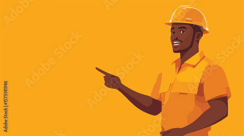 Cheerful Afro-American builder man in uniform smiling at work
