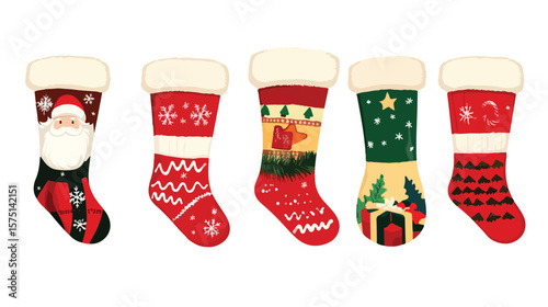 Santa Claus Socks Ornaments Vector Isolated Illustration for Christmas