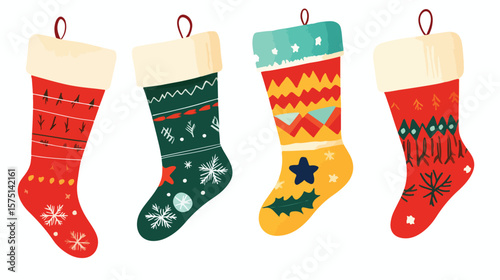 Festive Socks and Ornaments Vector Illustration on White Background