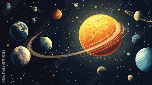Solar System Model with Sun, Planets, and Asteroids