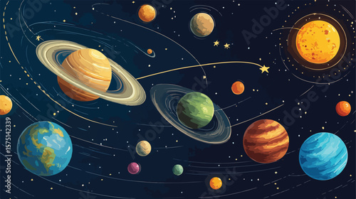 Solar System Illustration with Labeled Planets for Education