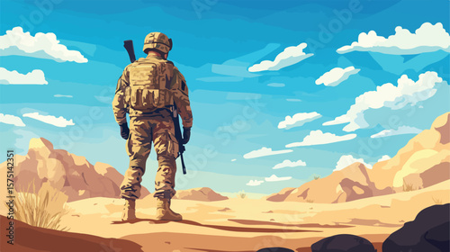 Cartoon Soldier in Desert Adventure Illustration