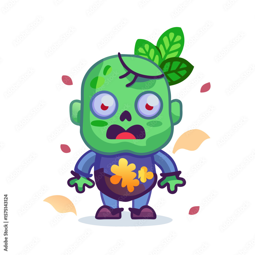Cute and simple zombie illustration for Halloween concept. Fallen leaves. Costume. Costume. Autumn. Autumn color. Cute and simple zombie illustration for Halloween concept. Fallen leaves. Costume. Costume. Autumn. Autumn color.