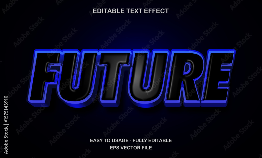 Obraz premium Future text, editable text effect template, 3d bold neon blue futuristic text style