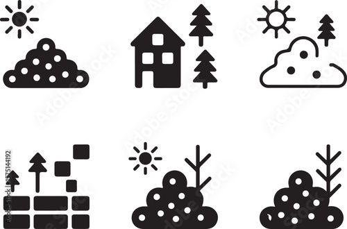 Snow Pile, House, and Tree Icons