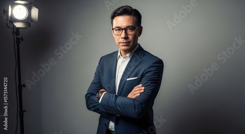 Formal portrait of a man with arms crossed in a suit