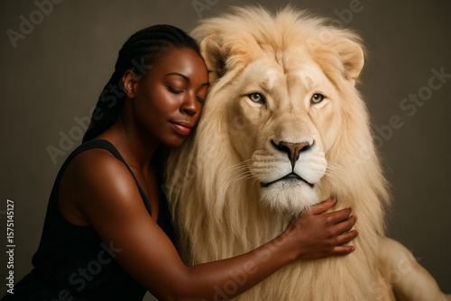Black woman and Lion