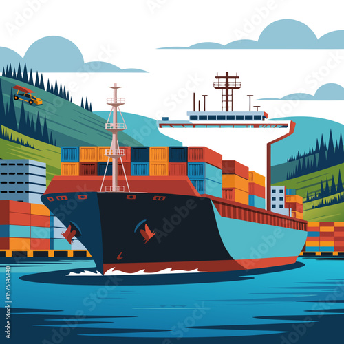 A large cargo ship loaded with containers sailing in the harbor.