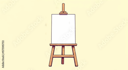 Wooden Artist's Easel with Blank Canvas: A Clean Digital Illustration of a Light Brown Studio Stand Featuring Visible Wood Grain and Stable Angled Legs
