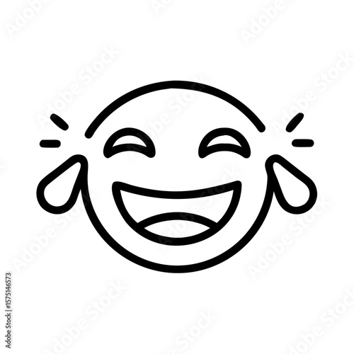 A simple yet expressive line art image of a laughing emoji, conveying pure joy and mirth. This illustration can represent happiness, amusement, or playful emotion.