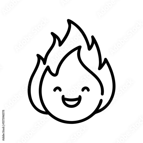 A cartoon illustration of a cheerful and smiling flame.