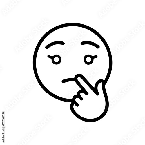 An emoji representation of thoughtful expression with a finger. A simple line drawing.