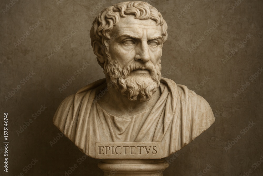 Fototapeta premium Classical marble bust of Epictetus ancient Greek philosopher with stoic expression and historical significance