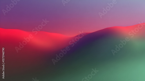 Abstract landscape with smooth, flowing hills in vibrant pink and green hues under a gradient sky