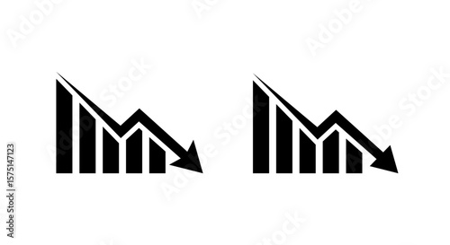 Bar chart with downward arrow icon. Financial crisis concept. Economy downturn and loss symbol
