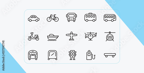 Collection of transportation and traffic related icons vehicle