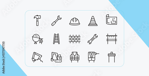 Construction tools safety equipment and building elements hammer wrench