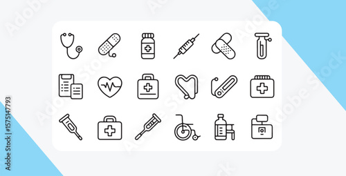 Medical healthcare equipment and supplies icons stethoscope