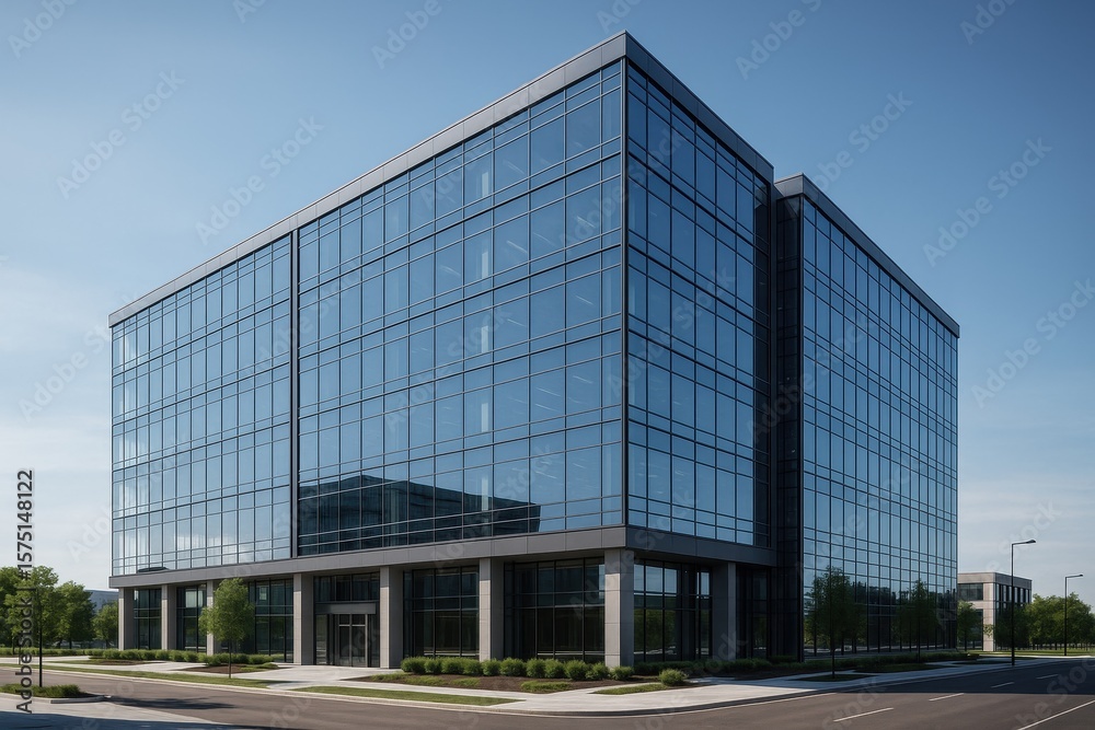 Contemporary Business Office Complex with Transparent Glass Curtain Wall System Contemporary Business Office Complex with Transparent Glass Curtain Wall System