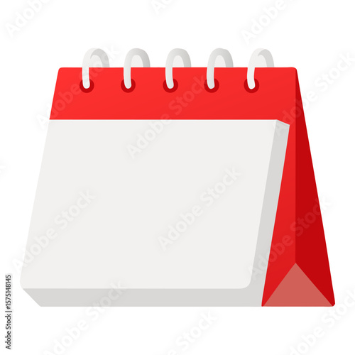 A blank cartoon red desk calendar with a spiral binding.