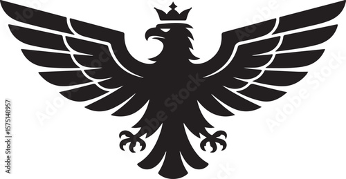 Black eagle with crown and spread wings vector