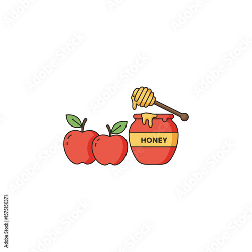 Apples and Honey icon – Rosh Hashanah flat Vector illustration