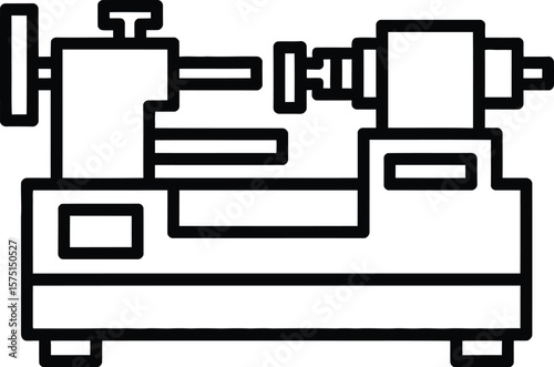 Simple black line drawing icon of a metalworking lathe machine on a white background