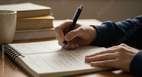 Student hand writing in notebook