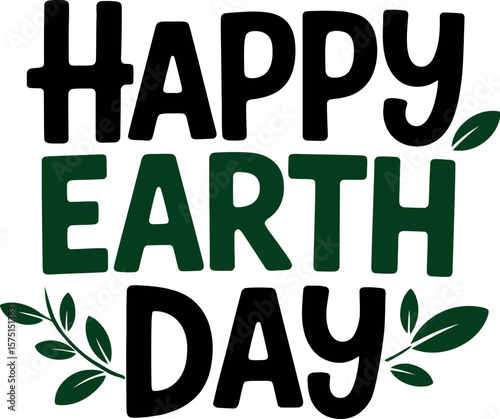 Happy Earth Day Vector Design with Green Leaves and Text