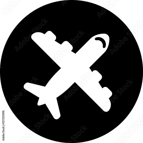 Airplane icon silhouette in circle