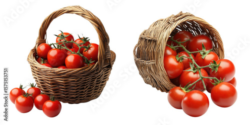 Fresh Red Tomatoes in Natural Baskets on White Background