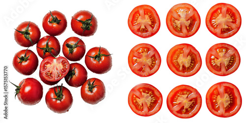 Fresh Red Tomatoes Whole and Sliced for Culinary Use and Presentation