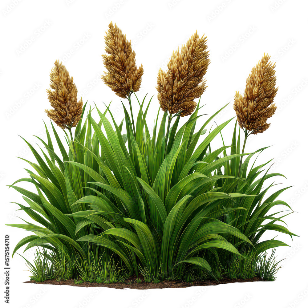 Obraz premium A flourishing pampas grass plant with multiple plumes, isolated on transparent background, brings a touch of wild beauty