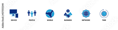 Internet of things banner web icon vector illustration concept with icon of device, people, world, business, network and time