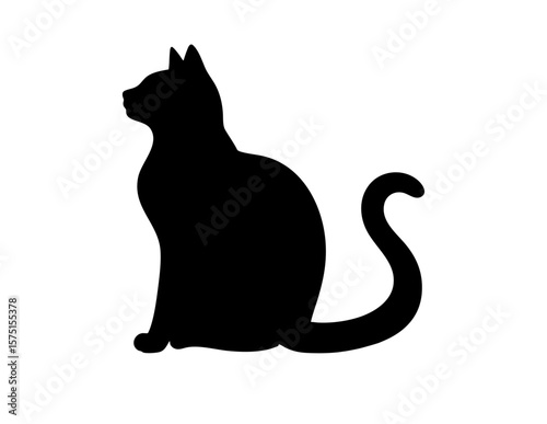 Black cat silhouette perfect for Halloween designs, spooky themes, illustrations, posters, branding, decorations, and crafting projects. Suitable for various design applications.