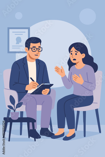 Flat Vector Mental Health Consultation Scene