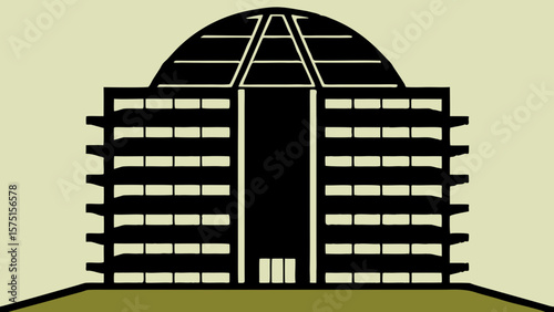 Architectural silhouetted illustration of a modern building with geometric design and aesthetic appeal