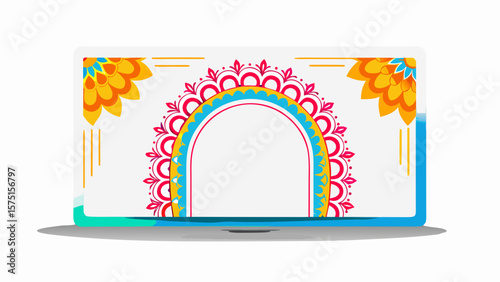 Colorful vector illustration of an abstract decorative arch frame in floral style
