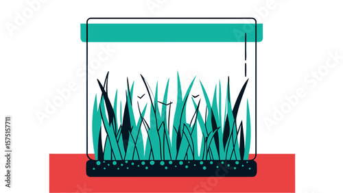Modern vector illustration of a terrarium with grass on white background