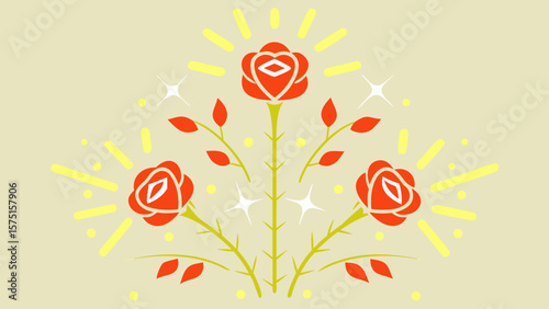 Stylized floral arrangement with roses bursting with decorative elements on a transparent backdrop