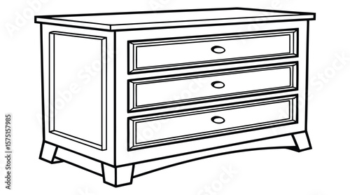 Three Drawer Cabinet Vector Icon in Black and White