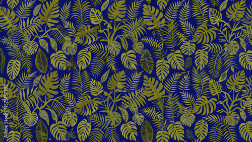 Tropical leafy pattern with layered foliage and transparency for diverse design applications