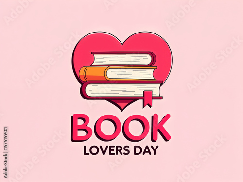 Vibrant illustration of books stacked inside a heart, celebrating the love of reading. Ideal graphic for a special book day worldwide.