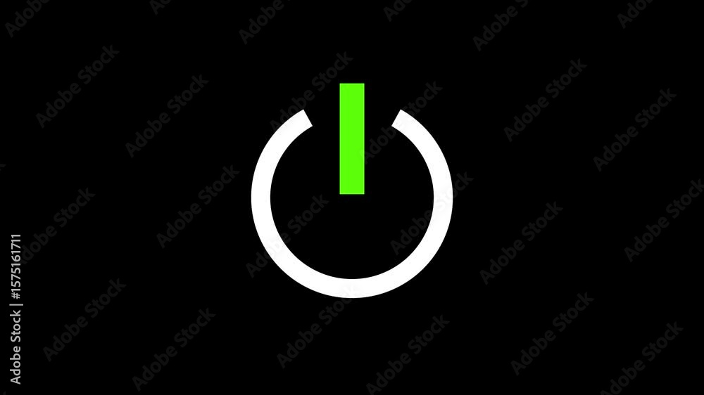 Abstract circle power button icon animated on black background. power off or on button animation on black background.power button icon on power baton on off animation.