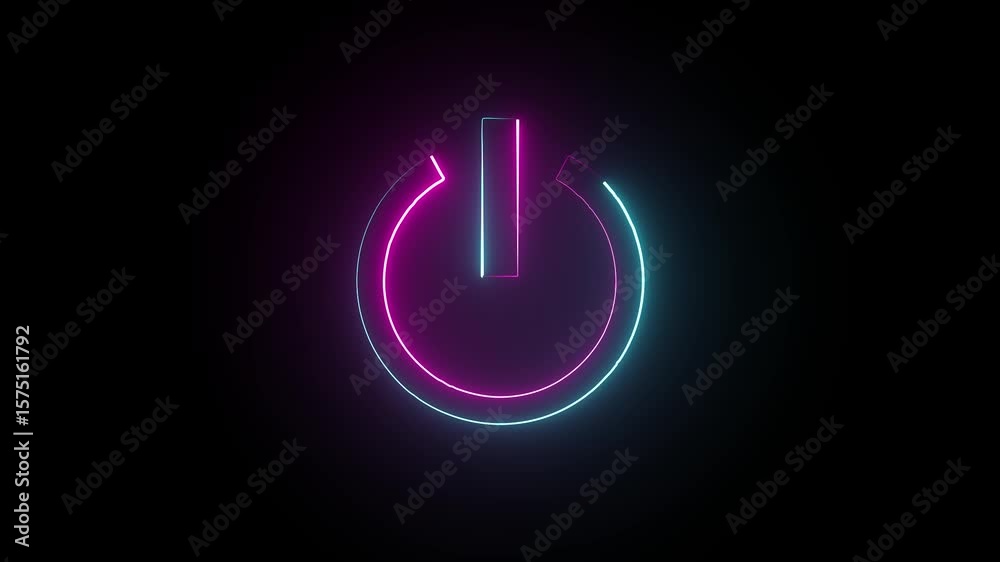 Power button icon animation. Power off and on button.Neon glowing power button icon animated on a black background. Neon power reset button sign animation.