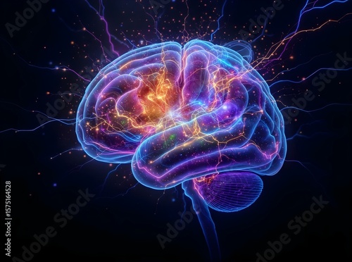 bstract visualization of a creative burst within a brain's neural network
