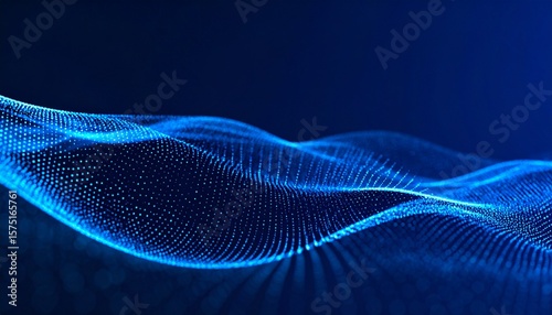 Abstract digital technology background with blue light particles and glowing dots. Futuristic cyberspace design. Abstract futuristic data stream. Digital transformation 