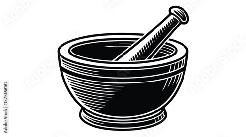 Mortar and Pestle Silhouette – Herbal Medicine and Cooking Icon